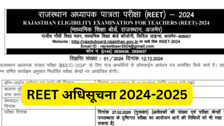 REET अधिसूचना 2024-2025 | REET Notification 2024-2025